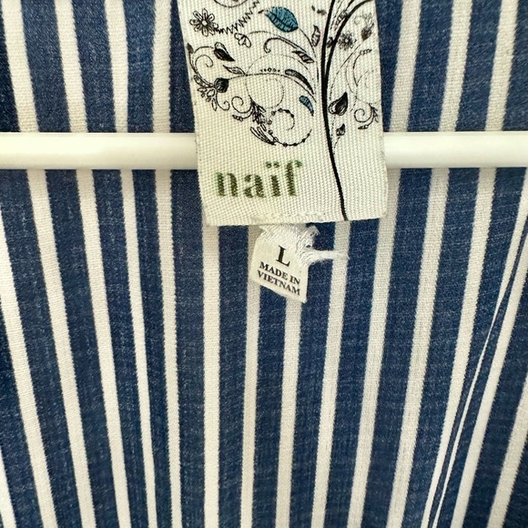 NAIF Navy and White Striped Asymmetrical Dress - Picture 3 of 3